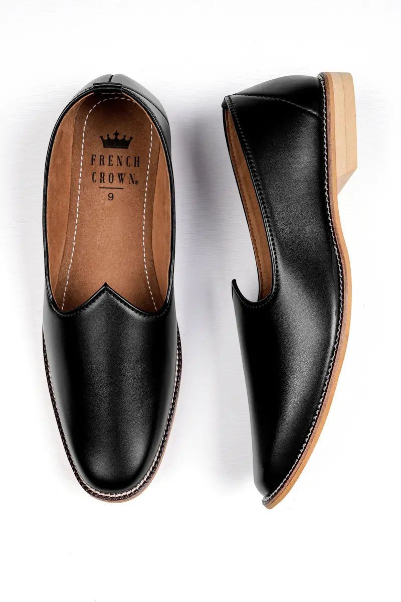 Jade Black Vegan Leather Hand Stitched Jutis 5