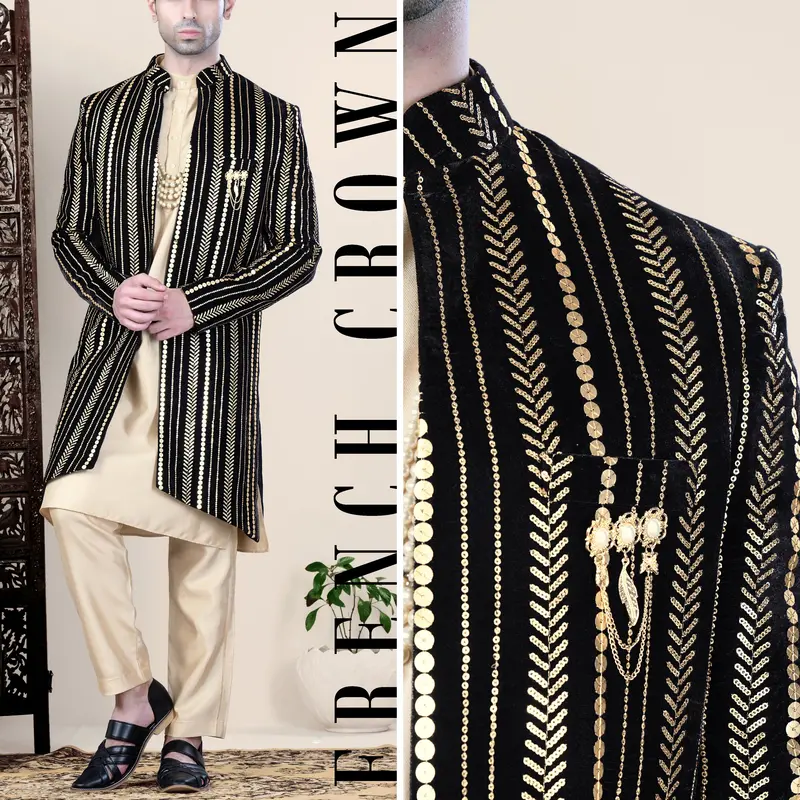 Jade Black Vertical Sequin Embroidered Indo-Western 1