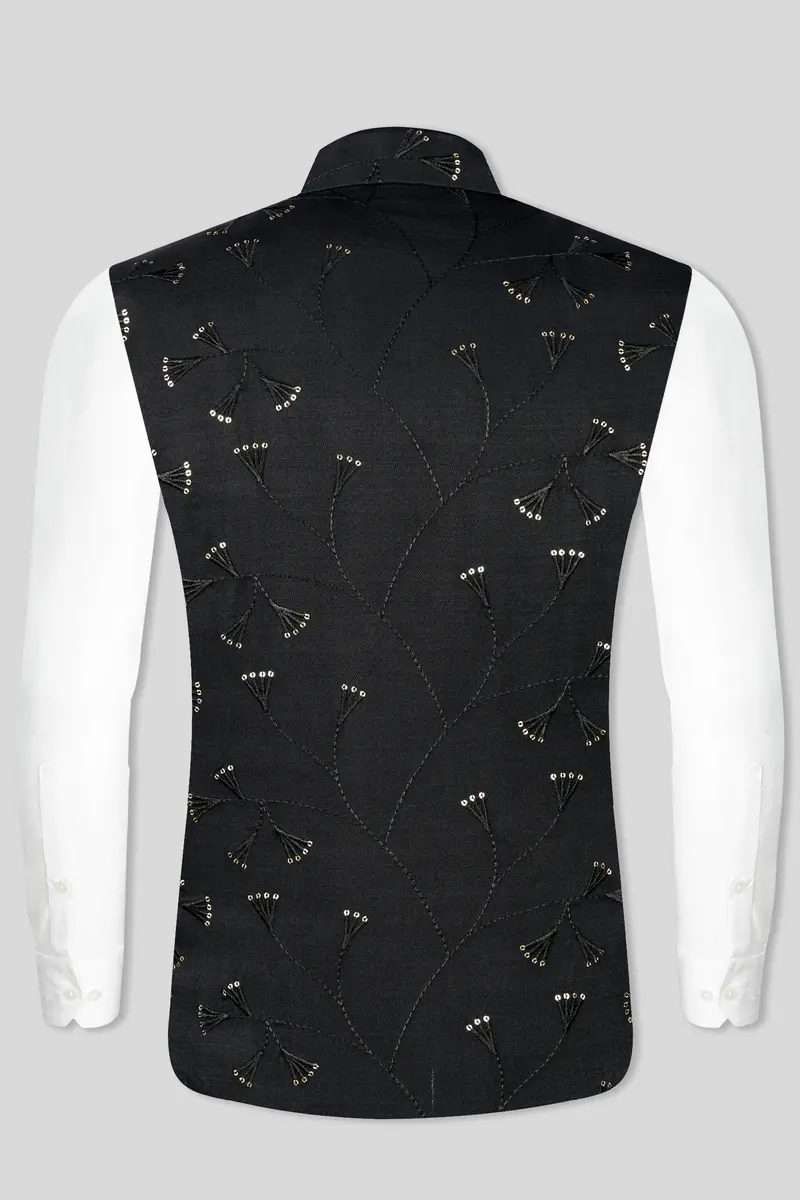 Jade Black Viscose Embroidered With Tikki Work Designer Nehru Jacket 11