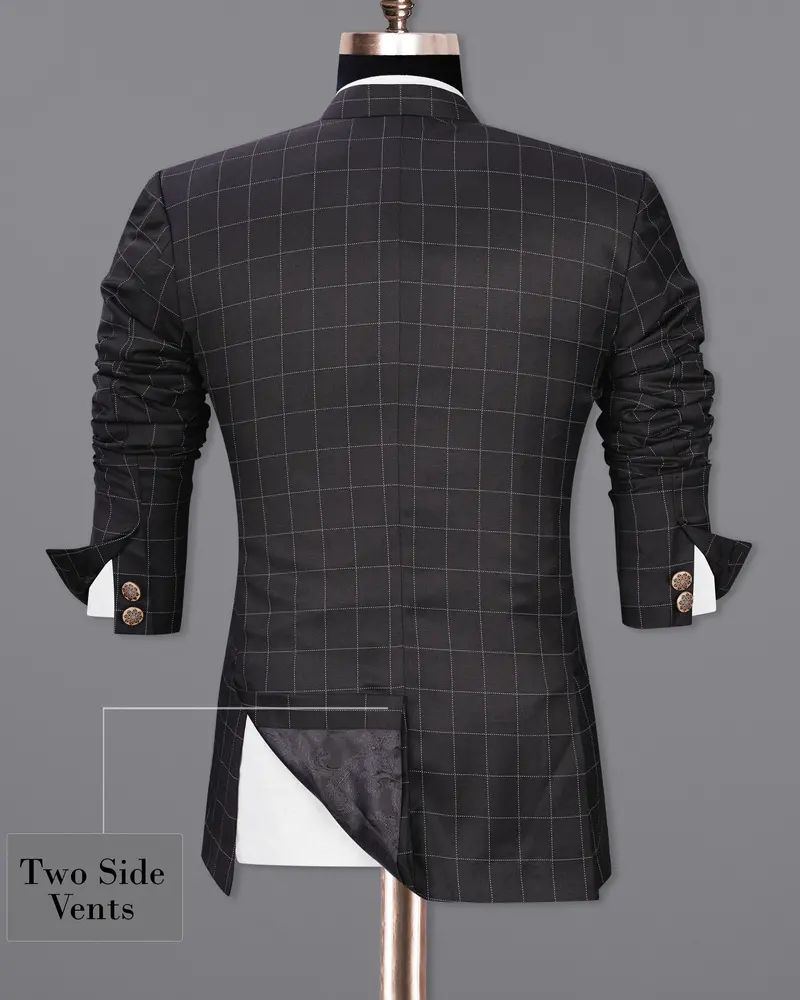 Jade Black Windowpane Cross Placket Bandhgala Suit 10