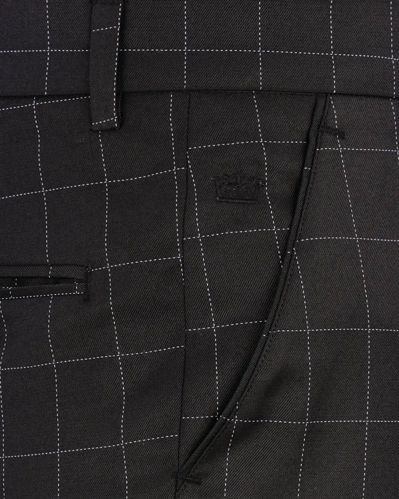 Jade Black Windowpane Cross Placket Bandhgala Suit 14