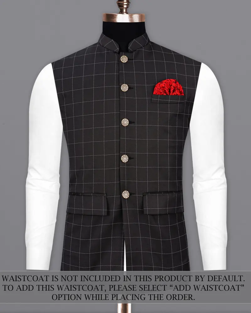 Jade Black Windowpane Cross Placket Bandhgala Suit 15