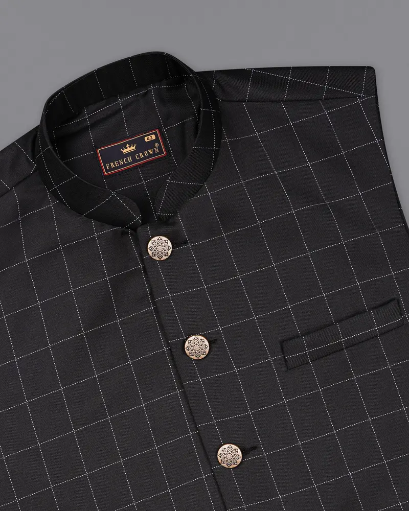 Jade Black Windowpane Cross Placket Bandhgala Suit 17