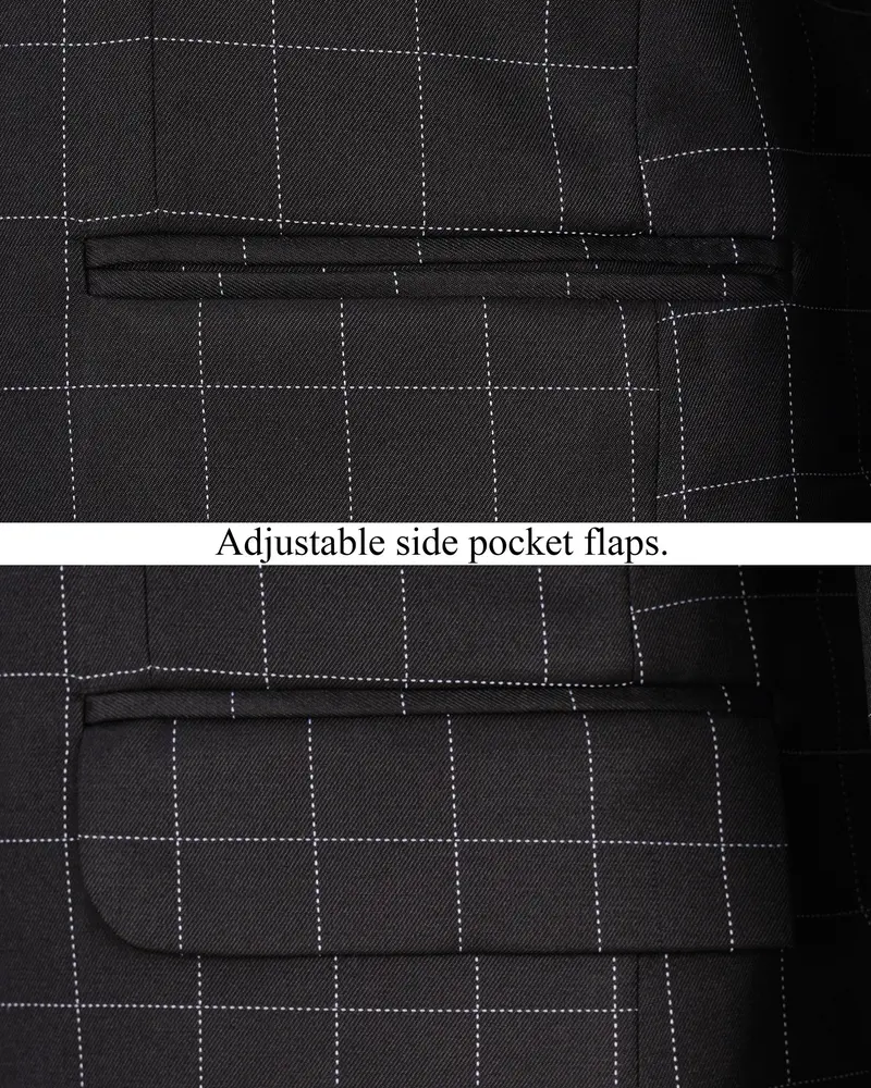 Jade Black Windowpane Cross Placket Bandhgala Suit 6