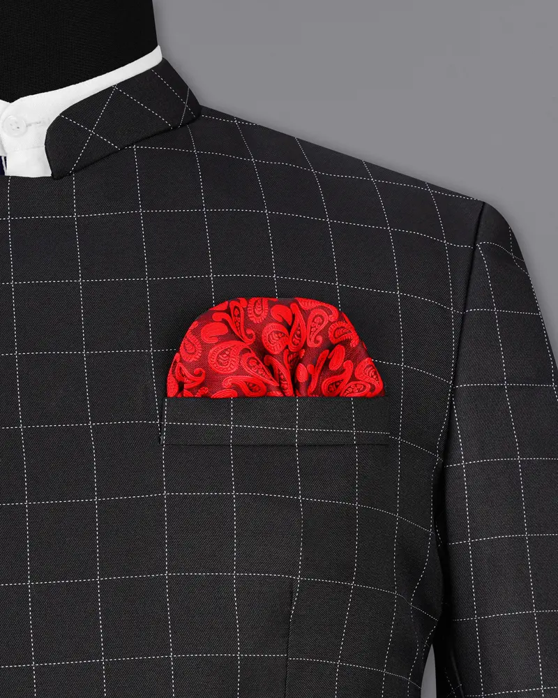 Jade Black Windowpane Cross Placket Bandhgala Suit 7