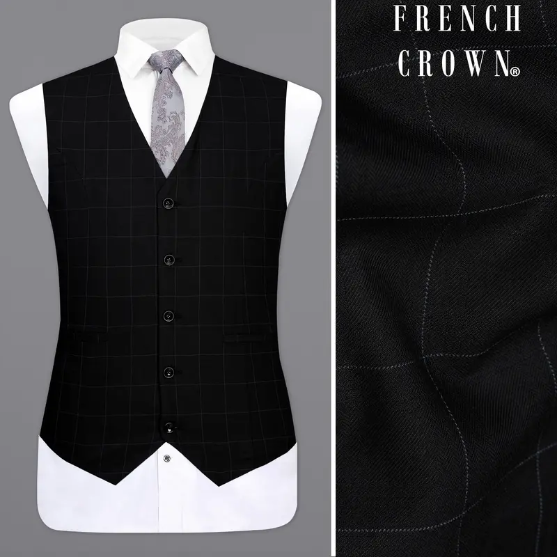 Jade Black Windowpane Designer Waistcoat 1