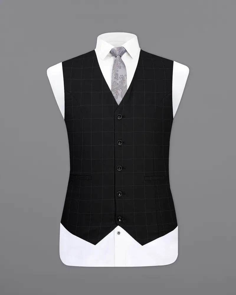 Jade Black Windowpane Designer Waistcoat 2