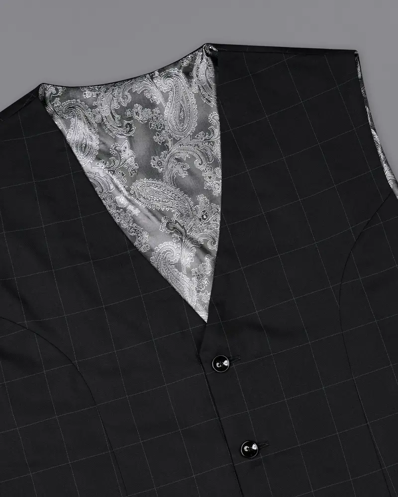 Jade Black Windowpane Designer Waistcoat 4