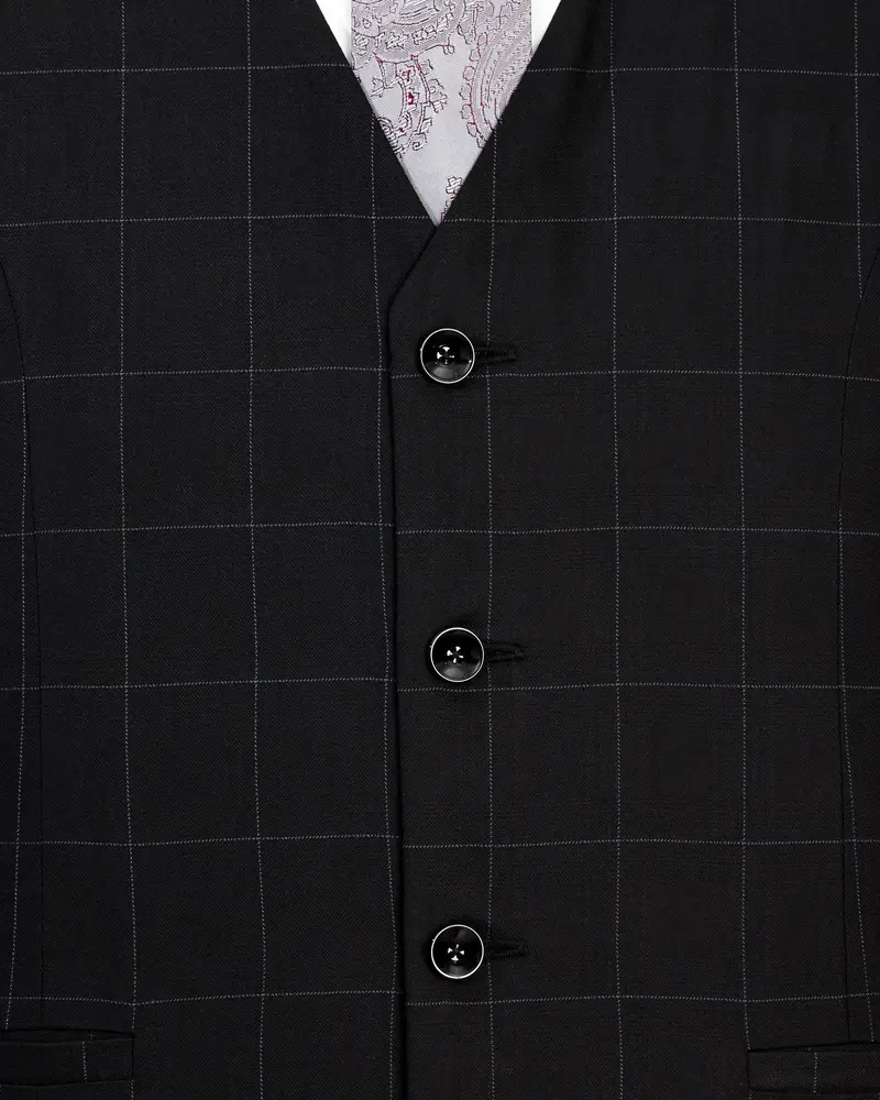 Jade Black Windowpane Designer Waistcoat 5