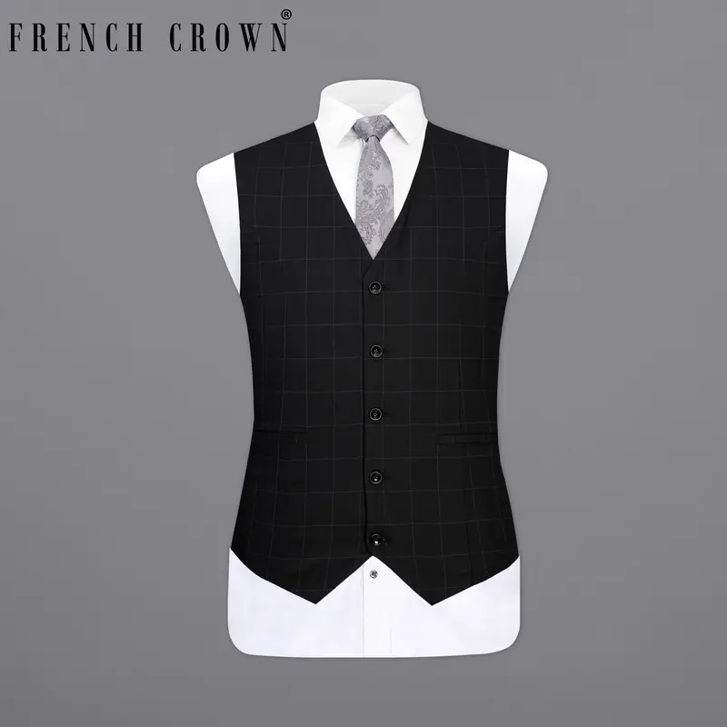 Jade Black Windowpane Designer Waistcoat 7