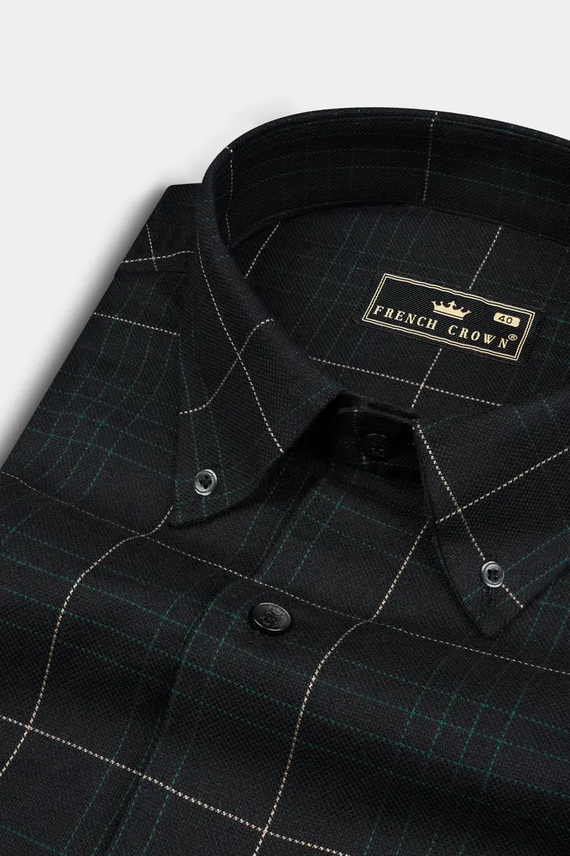 Jade Black Windowpane Dobby Textured Premium Cotton Shirt 1