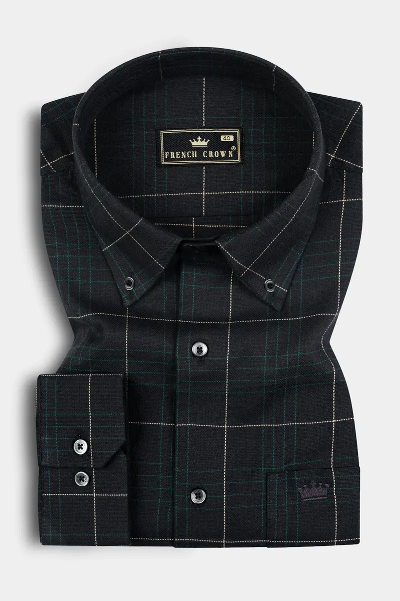 Jade Black Windowpane Dobby Textured Premium Cotton Shirt 3