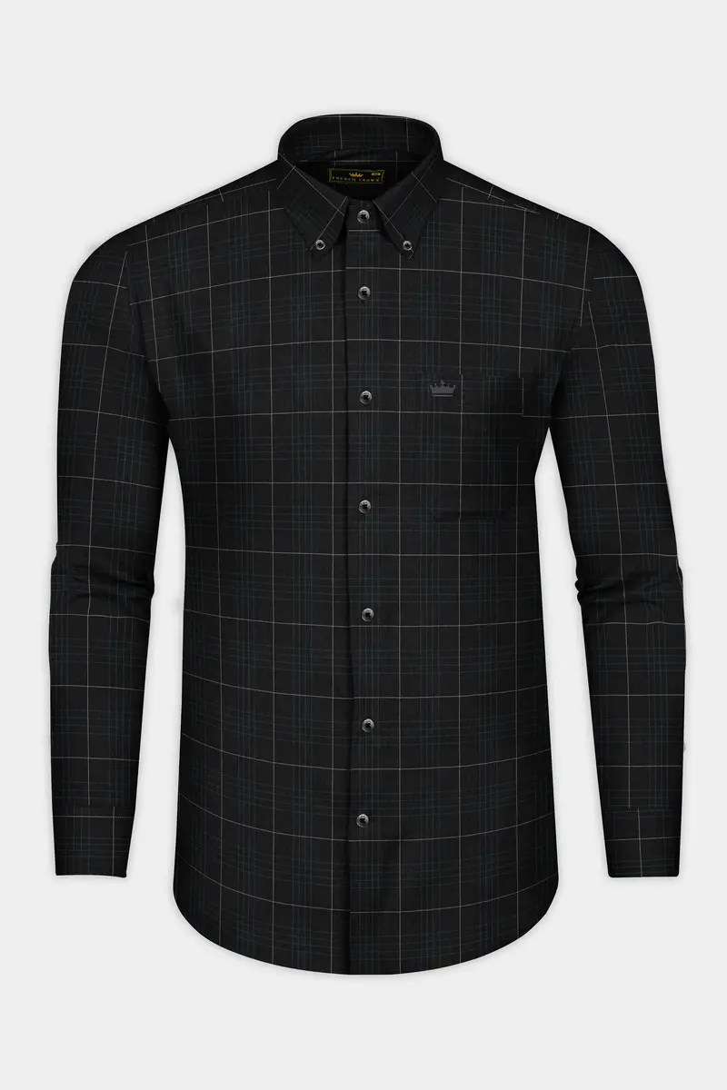 Jade Black Windowpane Dobby Textured Premium Cotton Shirt 4