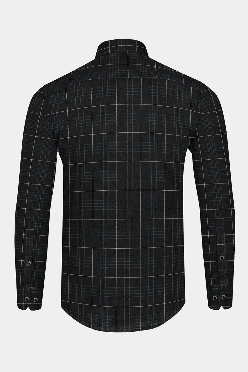 Jade Black Windowpane Dobby Textured Premium Cotton Shirt 5