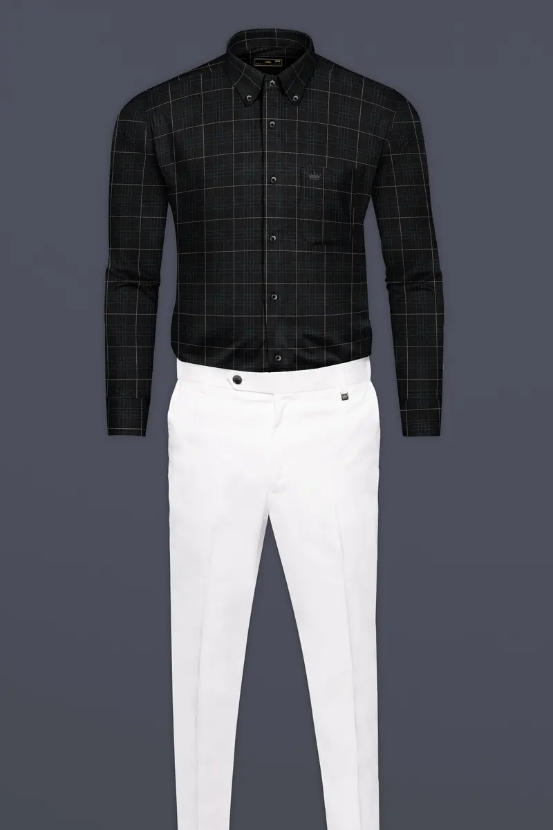 Jade Black Windowpane Dobby Textured Premium Cotton Shirt 6