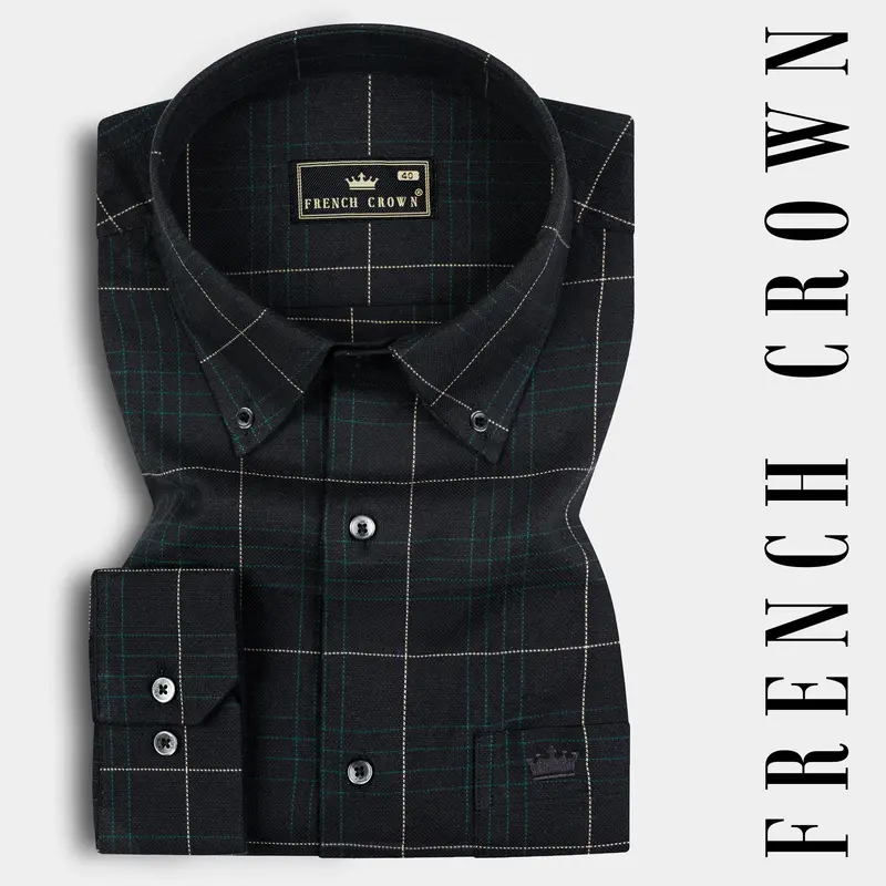Jade Black Windowpane Dobby Textured Premium Cotton Shirt 7