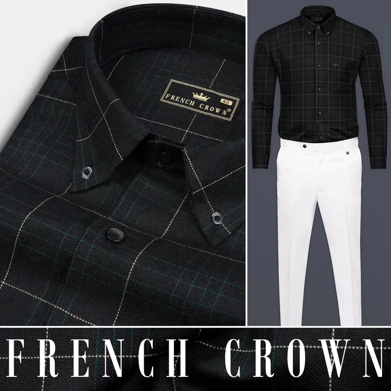 Jade Black Windowpane Dobby Textured Premium Cotton Shirt 9