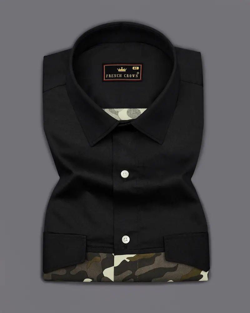 Jade Black With Birch Brown And Eggshell Cream Camouflage Royal Oxford Half Sleeves Designer Shirt 5