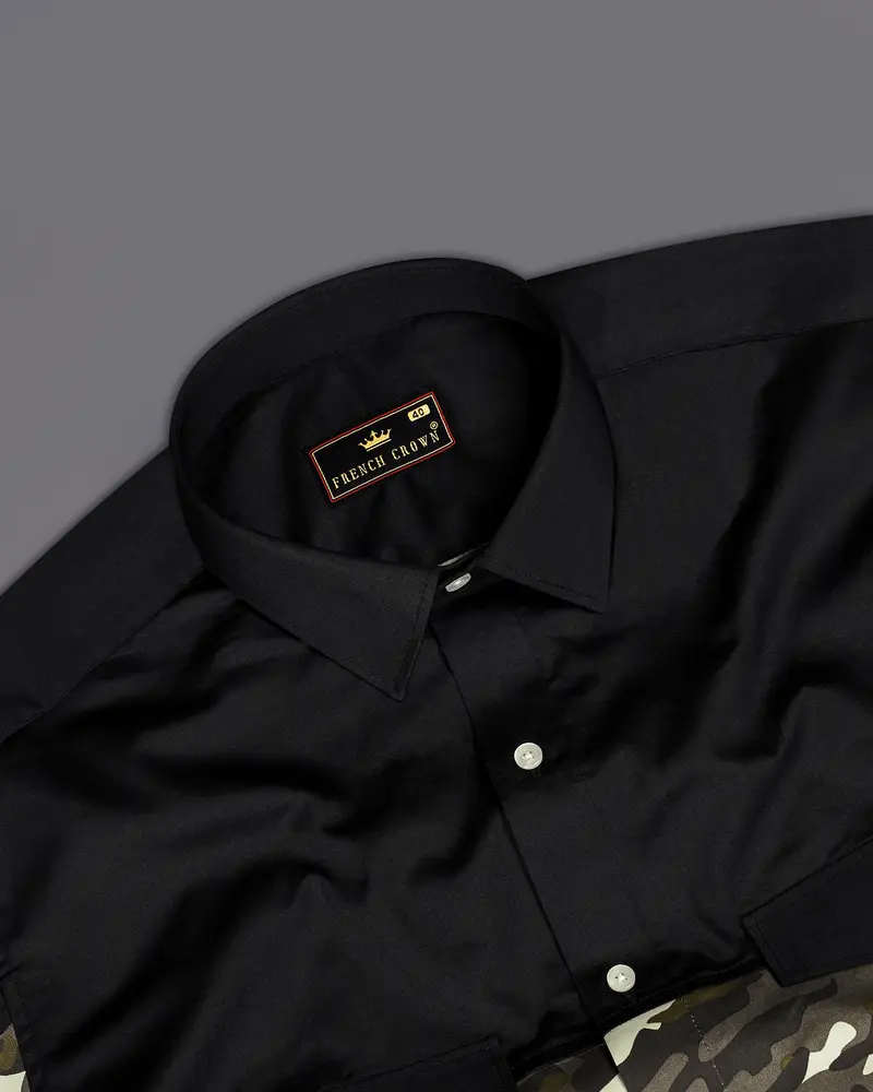 Jade Black With Birch Brown And Eggshell Cream Camouflage Royal Oxford Half Sleeves Designer Shirt 6