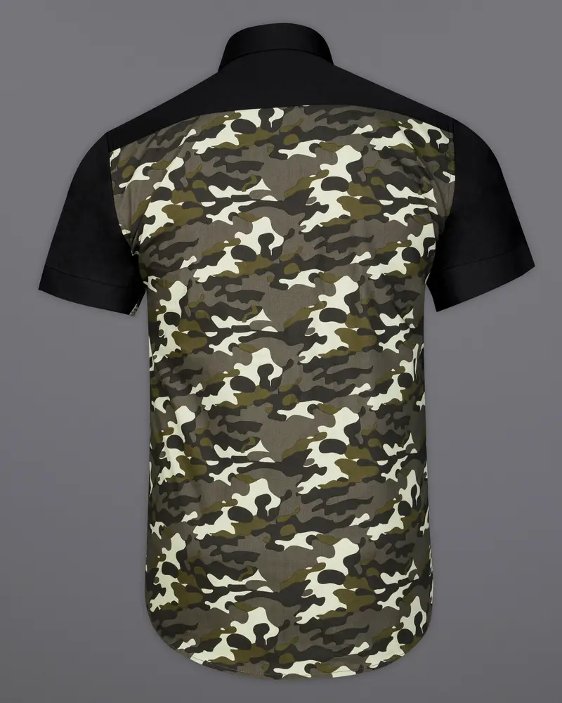 Jade Black With Birch Brown And Eggshell Cream Camouflage Royal Oxford Half Sleeves Designer Shirt 7