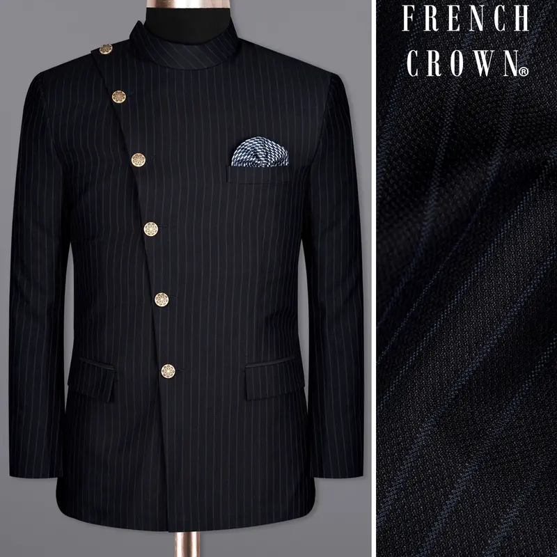 Jade Black With Blue Striped Woolrich Cross Placket Blazer 1