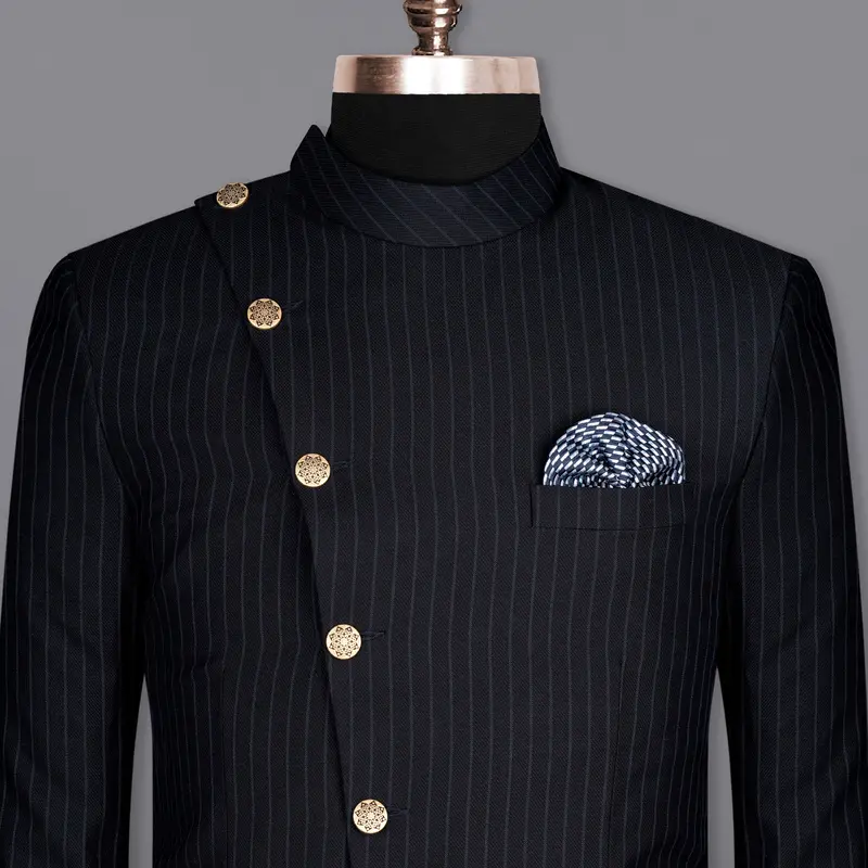 Jade Black With Blue Striped Woolrich Cross Placket Blazer 11