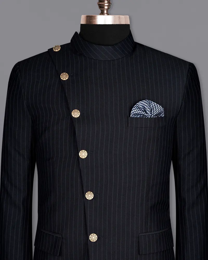 Jade Black With Blue Striped Woolrich Cross Placket Blazer 2