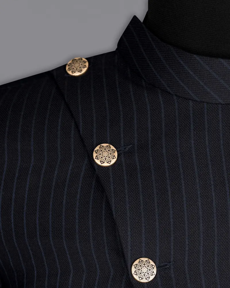 Jade Black With Blue Striped Woolrich Cross Placket Blazer 4