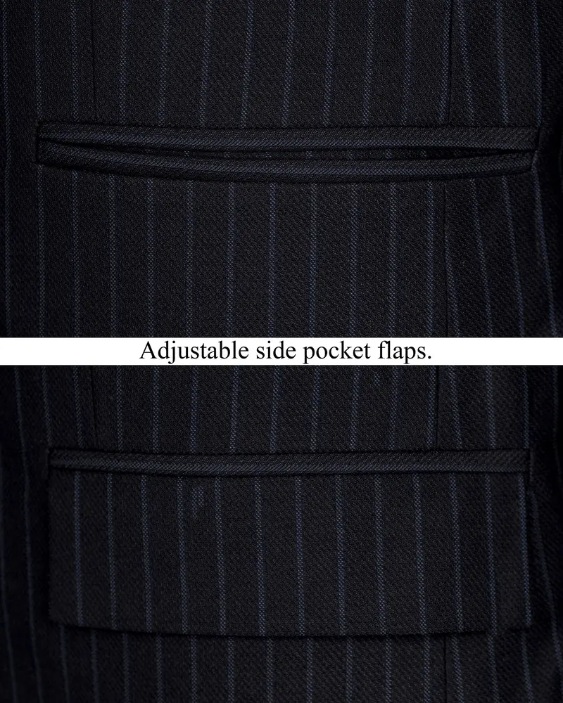 Jade Black With Blue Striped Woolrich Cross Placket Blazer 5