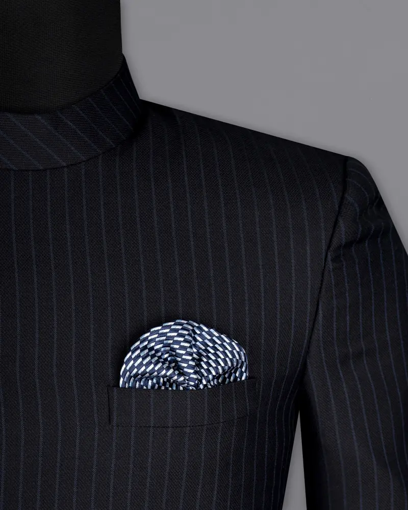 Jade Black With Blue Striped Woolrich Cross Placket Blazer 6
