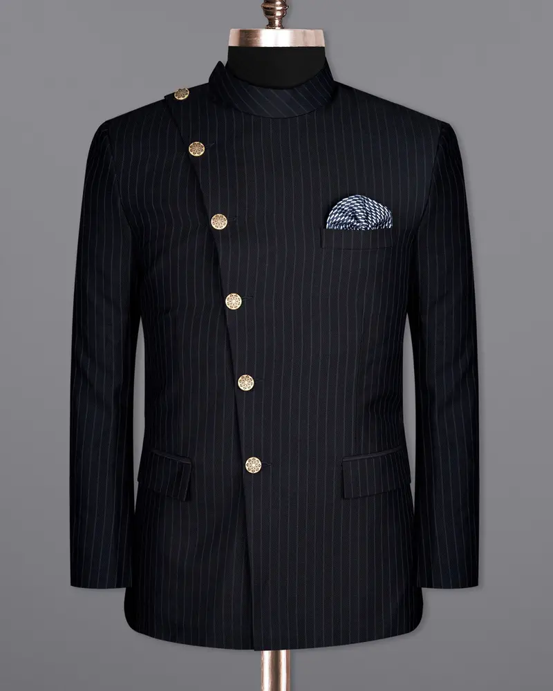 Jade Black With Blue Striped Woolrich Cross Placket Blazer 8
