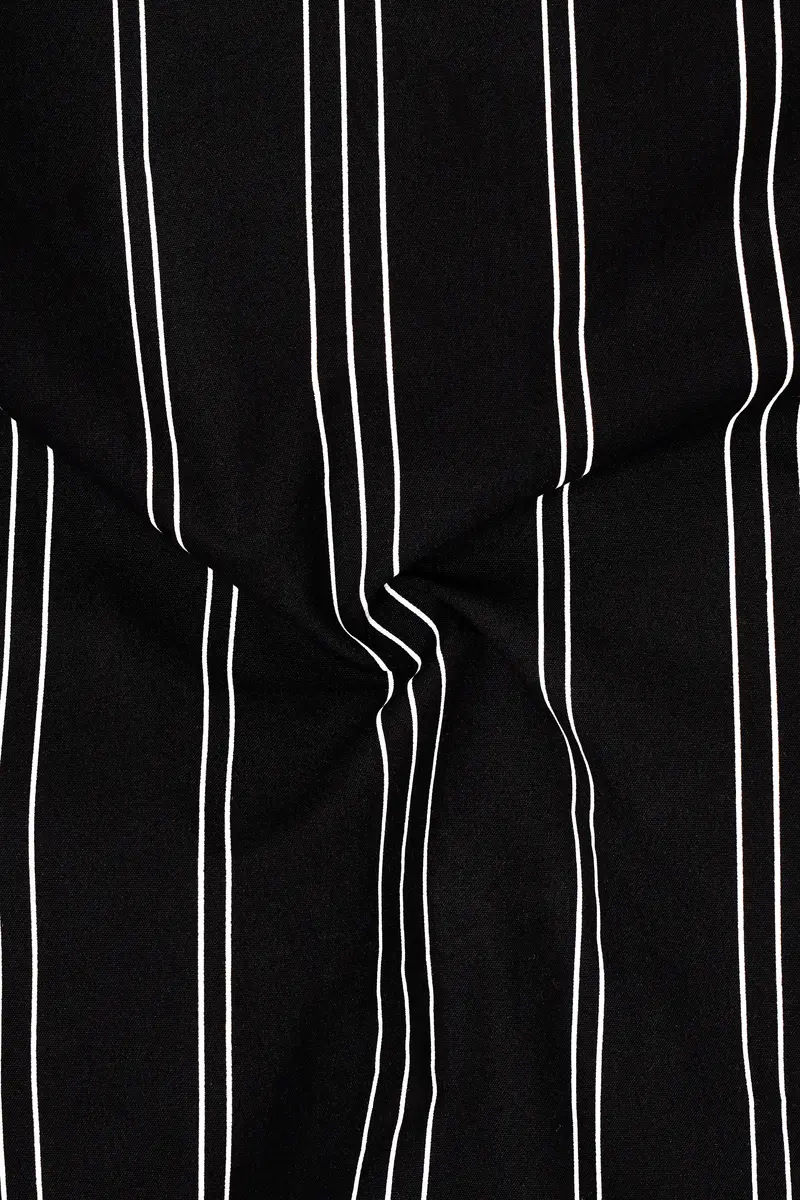 Jade Black With Bright White Striped Twill Premium Cotton Kurta Shirt 3
