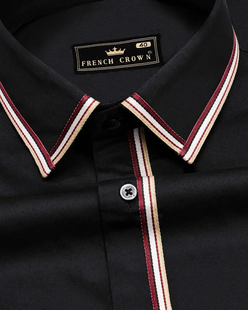 Jade Black With Brown Trimmed Premium Cotton Shirt 1