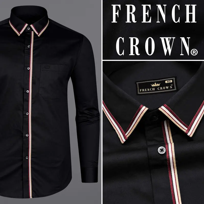 Jade Black With Brown Trimmed Premium Cotton Shirt 10