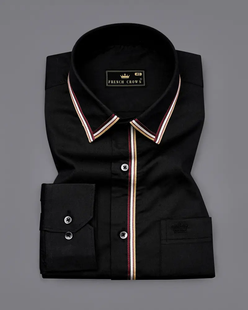 Jade Black With Brown Trimmed Premium Cotton Shirt 3