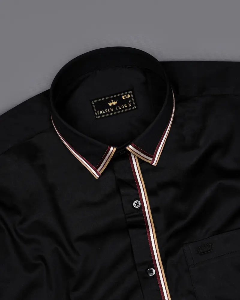 Jade Black With Brown Trimmed Premium Cotton Shirt 4