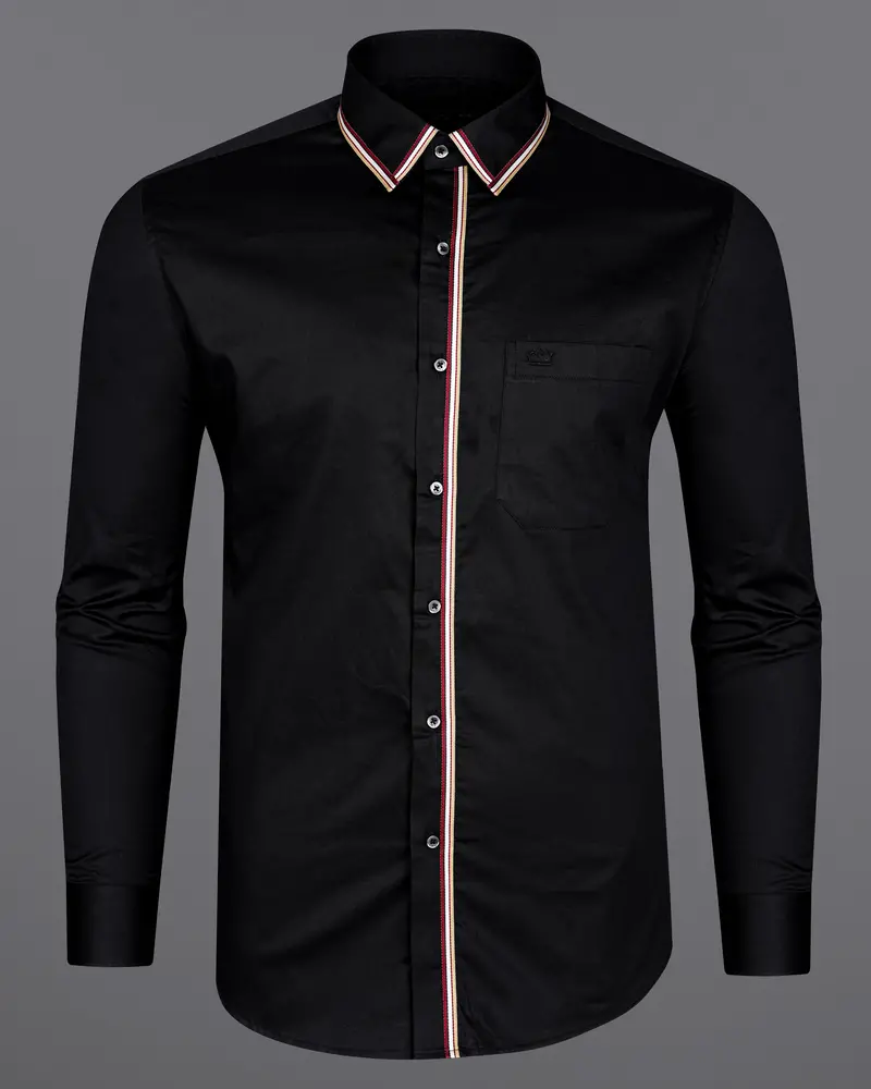 Jade Black With Brown Trimmed Premium Cotton Shirt 5