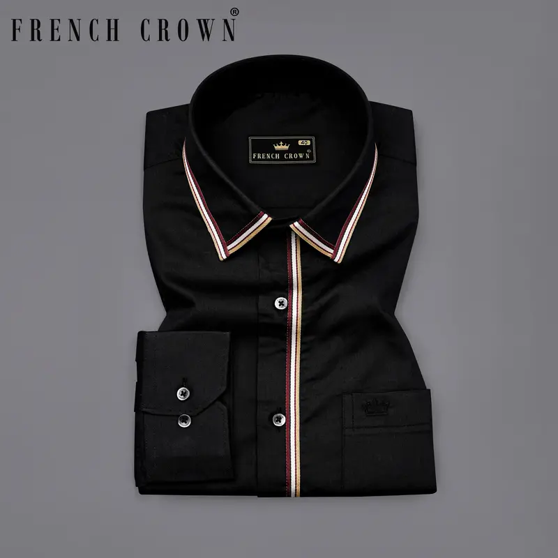 Jade Black With Brown Trimmed Premium Cotton Shirt 7
