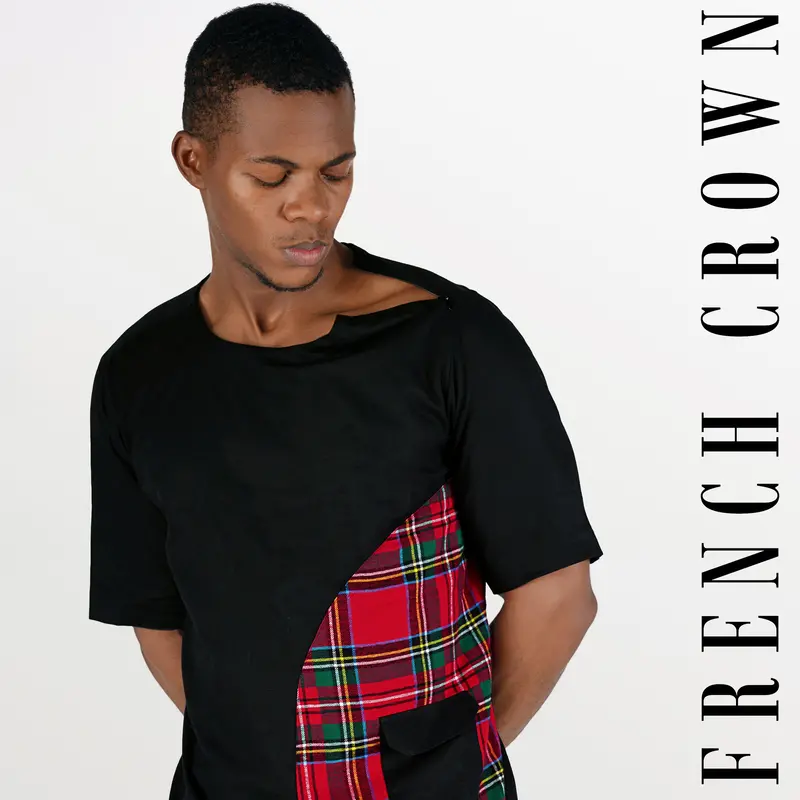 Jade Black With Carmine Red And Pine Green Checkered Luxurious Linen Designer Bush Shirt 1
