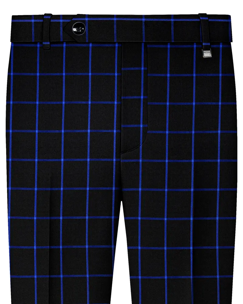 Jade Black With Cerulean Blue Windowpane Wool Rich Pant 1