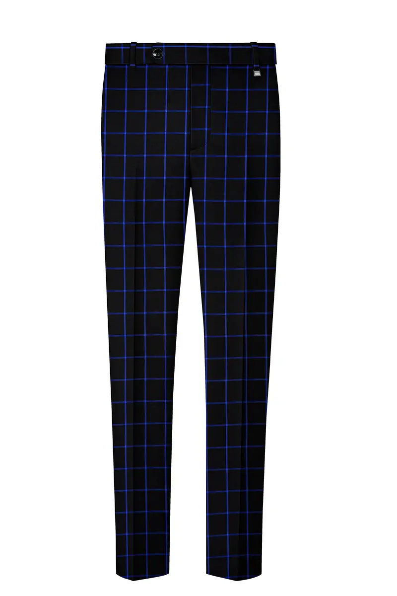 Jade Black With Cerulean Blue Windowpane Wool Rich Pant 2