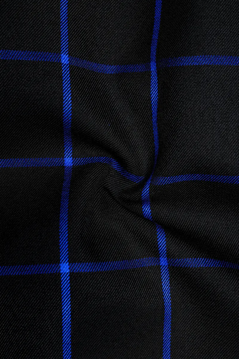Jade Black With Cerulean Blue Windowpane Wool Rich Pant 3