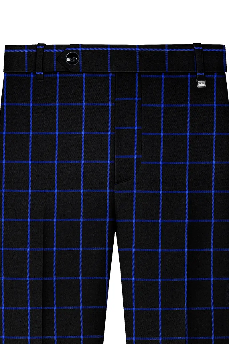 Jade Black With Cerulean Blue Windowpane Wool Rich Pant 4