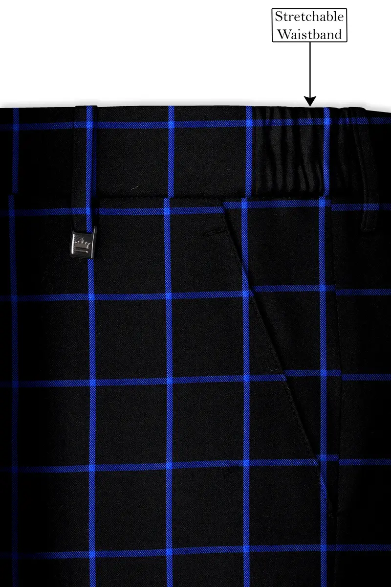 Jade Black With Cerulean Blue Windowpane Wool Rich Pant 6