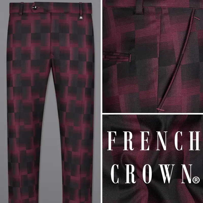 Jade Black With Finn Red Square Textured Pant 1