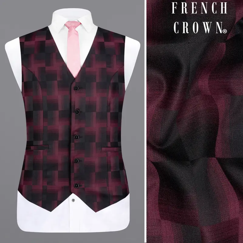 Jade Black With Finn Red Square Textured Waistcoat 1