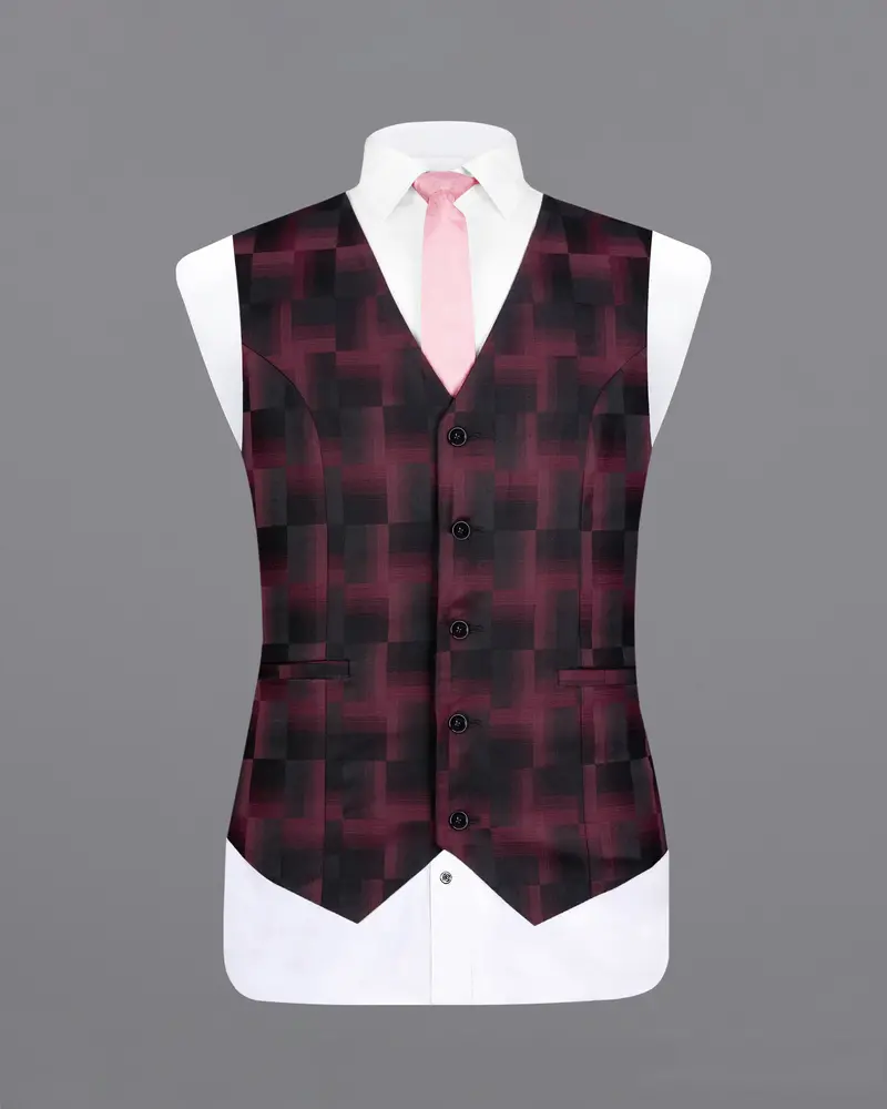 Jade Black With Finn Red Square Textured Waistcoat 2