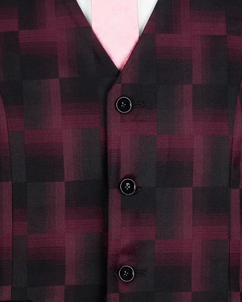 Jade Black With Finn Red Square Textured Waistcoat 5