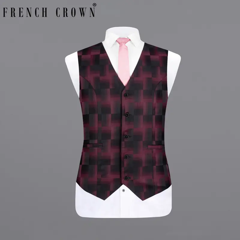 Jade Black With Finn Red Square Textured Waistcoat 7