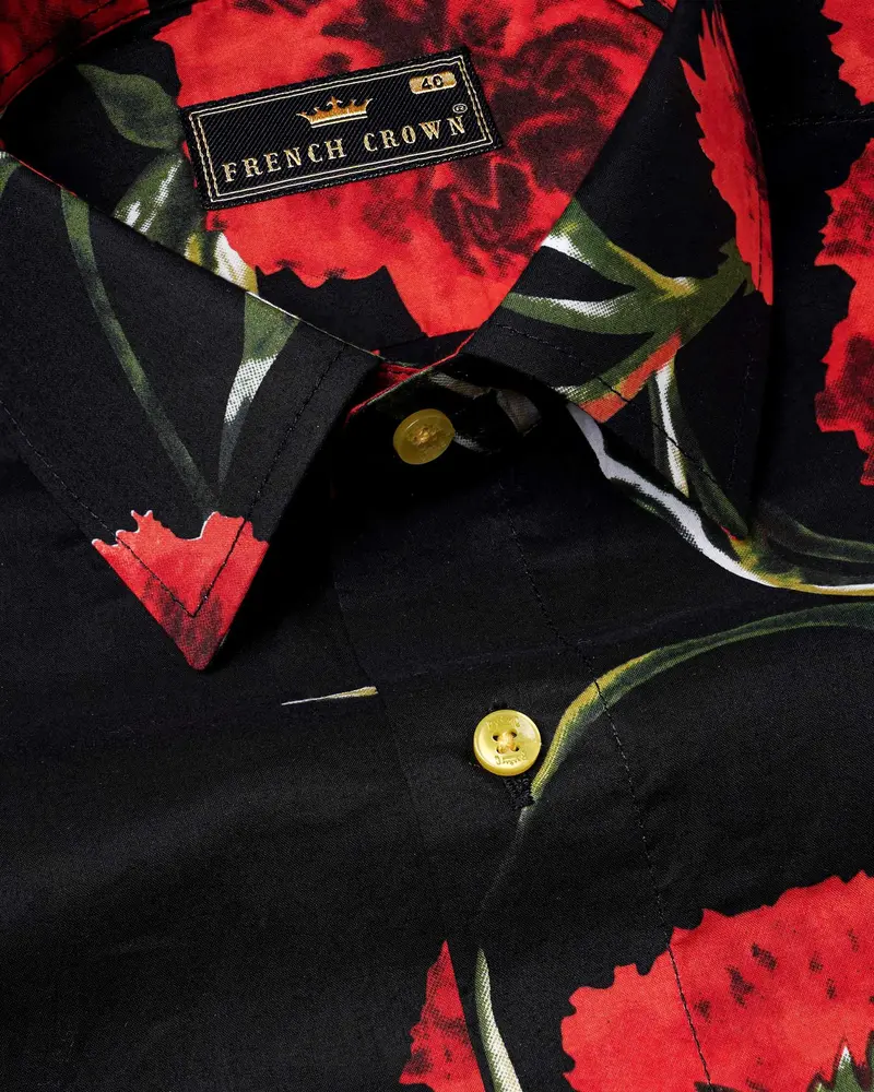 Jade Black With Flush Mahogany Floral Printed Premium Cotton Shirt 3